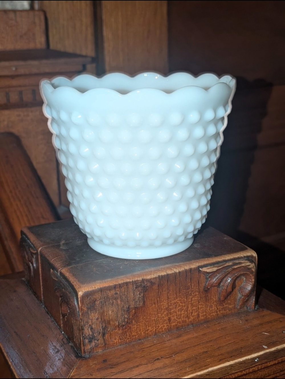Vintage Fire-King Oven Ware Vase Hobnail Dash Milk Glass Planter Anchor Hocking